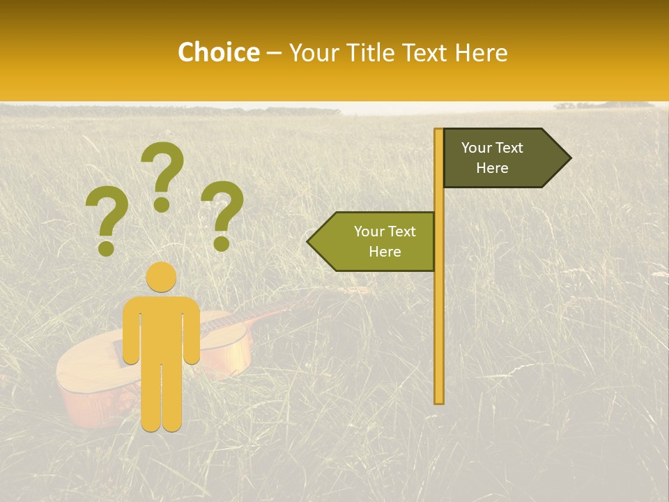 A Guitar In A Field Of Tall Grass PowerPoint Template