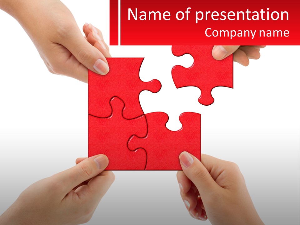 Two Hands Holding A Piece Of A Puzzle PowerPoint Template