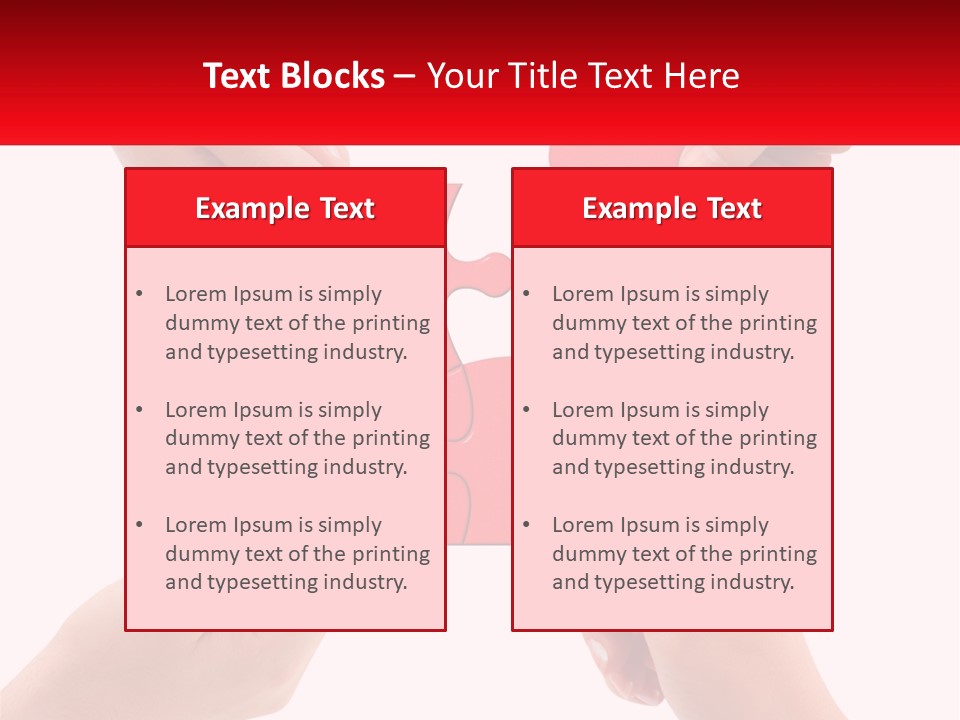 Two Hands Holding A Piece Of A Puzzle PowerPoint Template