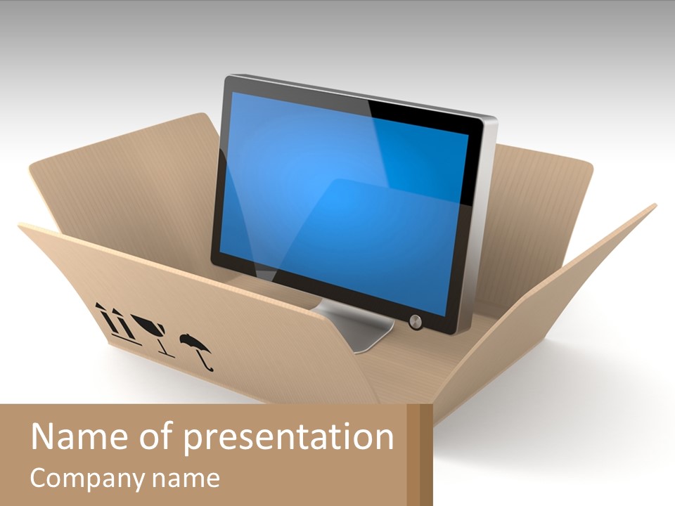 A Computer Monitor Sitting In A Cardboard Box PowerPoint Template