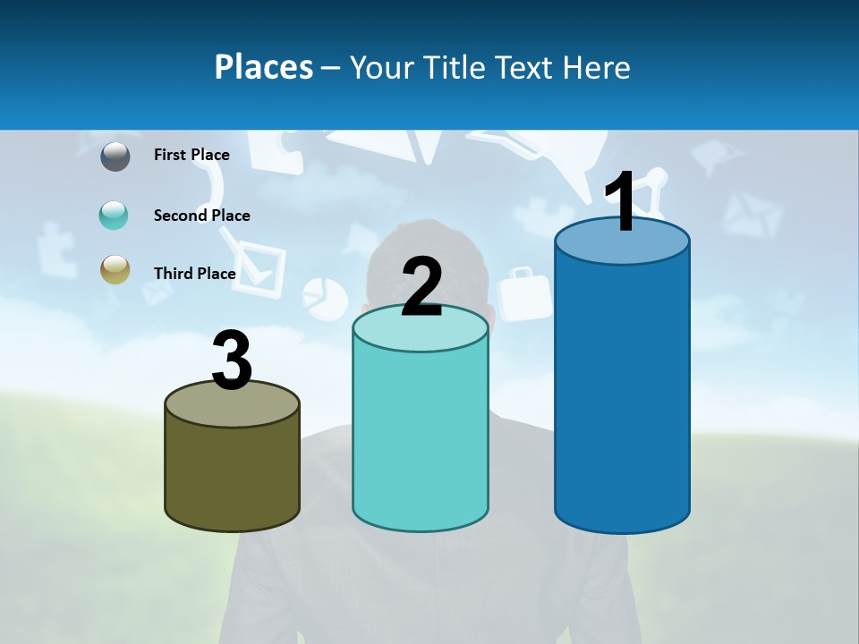 A Man In A Suit Looking At A Cloud Filled With Icons PowerPoint Template