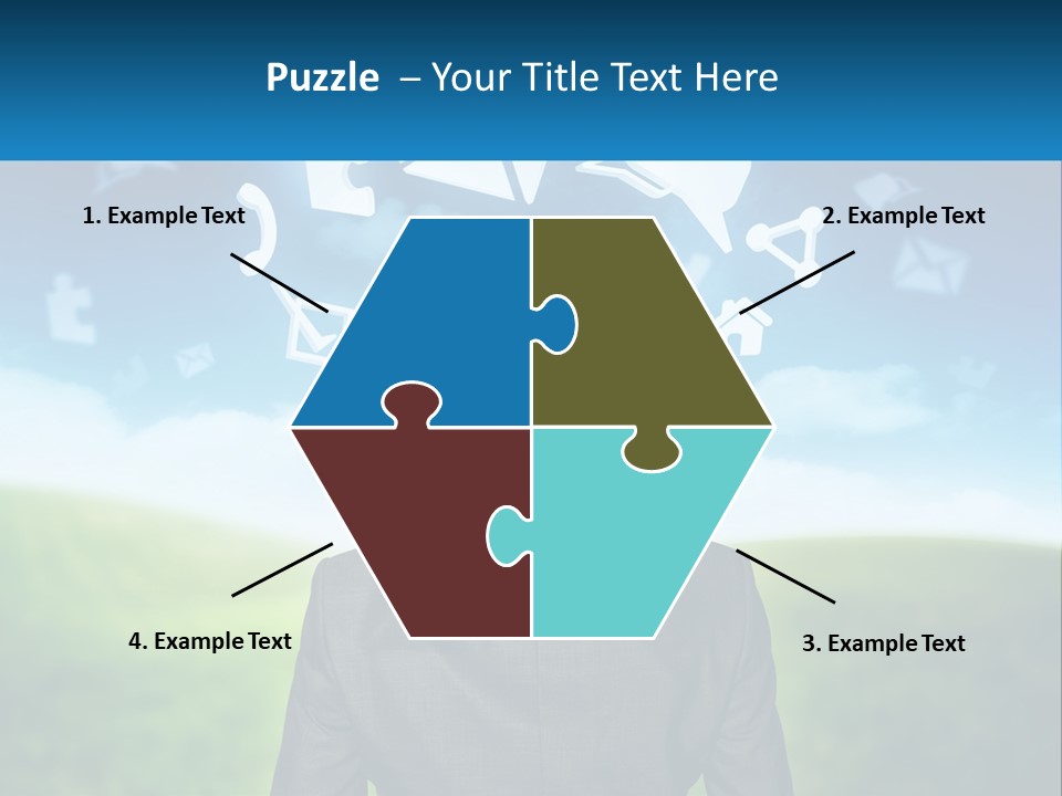 A Man In A Suit Looking At A Cloud Filled With Icons PowerPoint Template