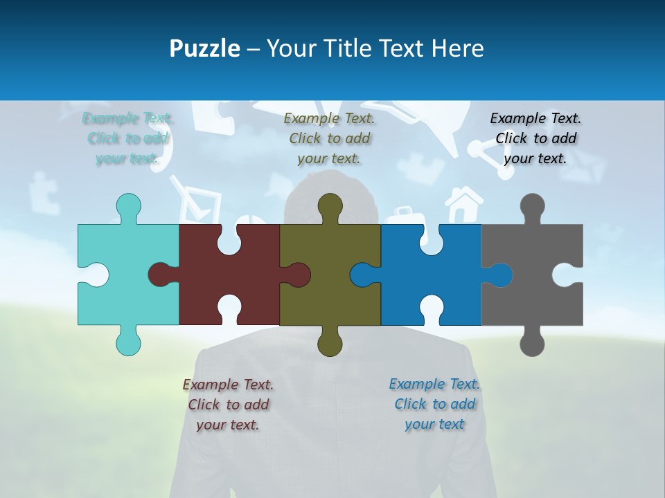 A Man In A Suit Looking At A Cloud Filled With Icons PowerPoint Template