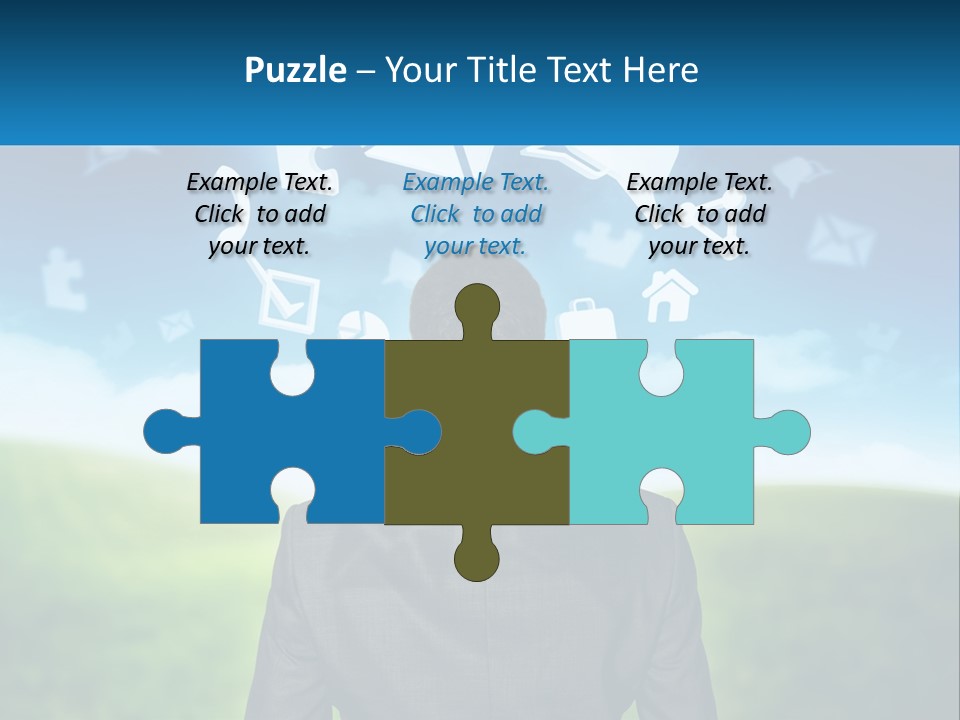 A Man In A Suit Looking At A Cloud Filled With Icons PowerPoint Template