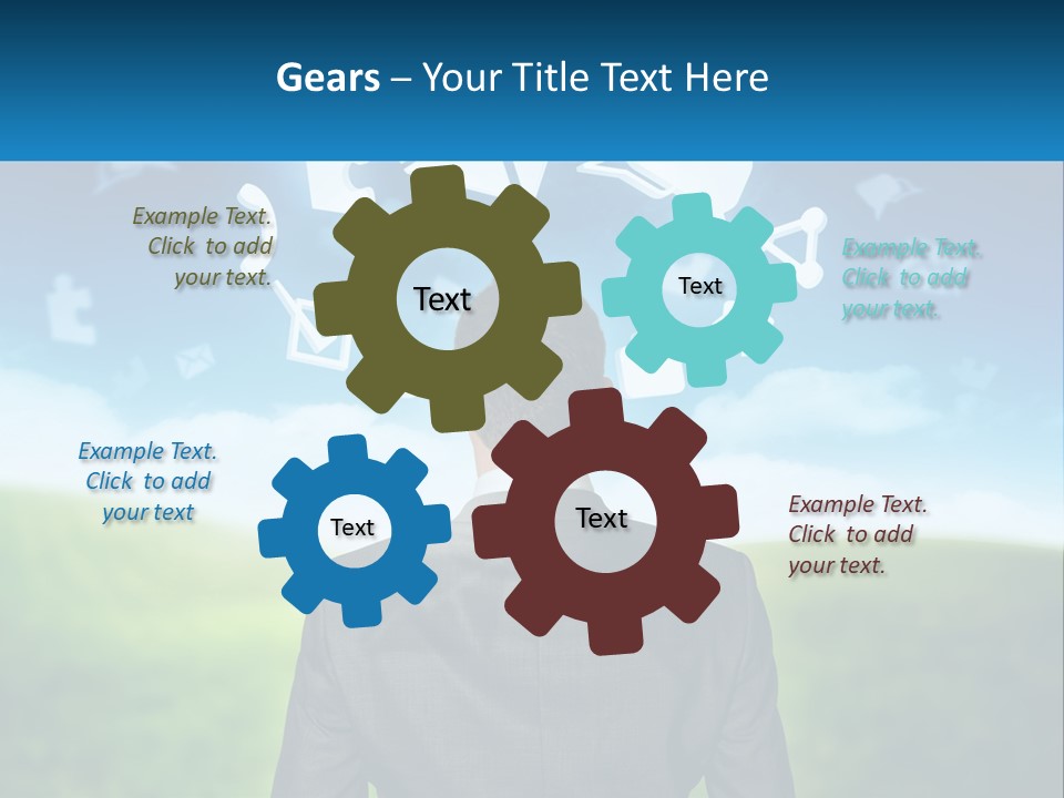 A Man In A Suit Looking At A Cloud Filled With Icons PowerPoint Template