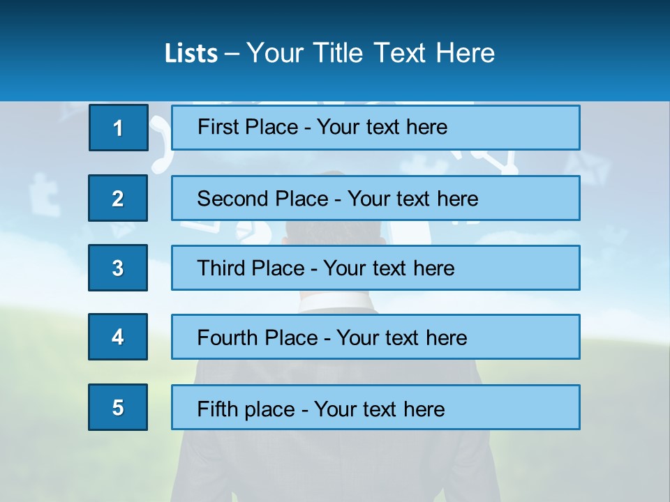 A Man In A Suit Looking At A Cloud Filled With Icons PowerPoint Template