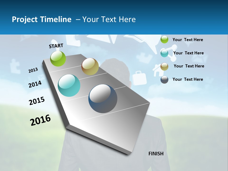 A Man In A Suit Looking At A Cloud Filled With Icons PowerPoint Template