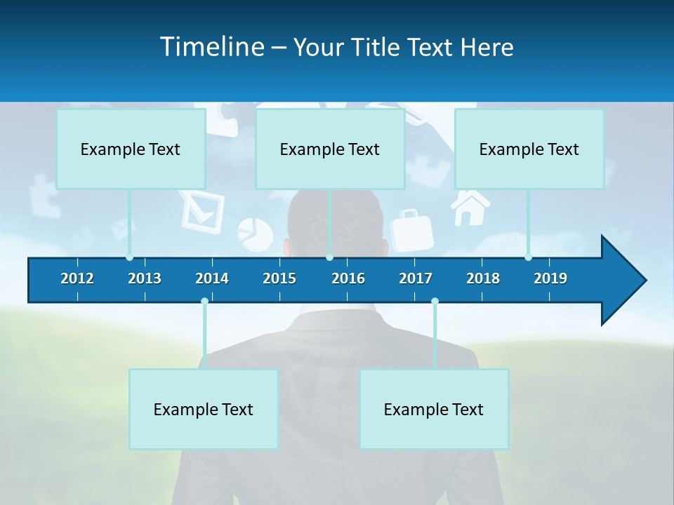 A Man In A Suit Looking At A Cloud Filled With Icons PowerPoint Template