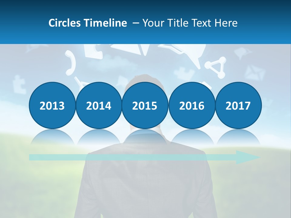 A Man In A Suit Looking At A Cloud Filled With Icons PowerPoint Template