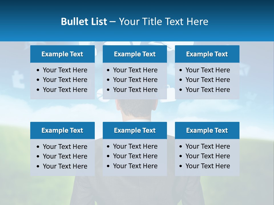 A Man In A Suit Looking At A Cloud Filled With Icons PowerPoint Template