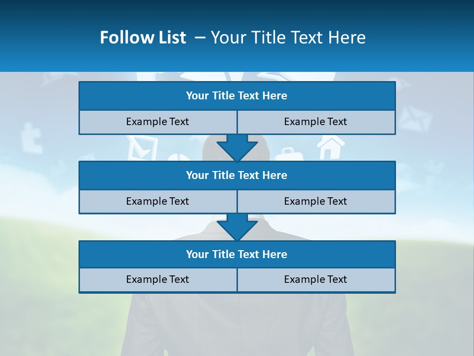 A Man In A Suit Looking At A Cloud Filled With Icons PowerPoint Template