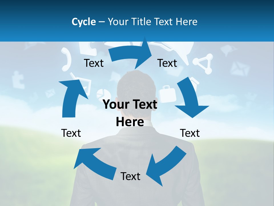 A Man In A Suit Looking At A Cloud Filled With Icons PowerPoint Template