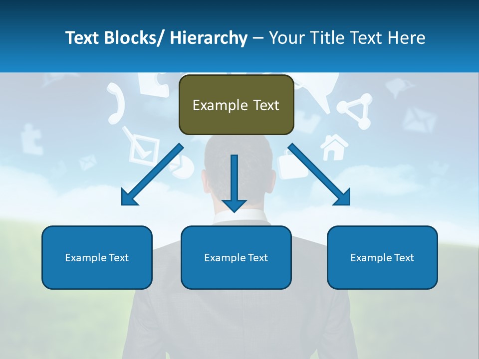A Man In A Suit Looking At A Cloud Filled With Icons PowerPoint Template