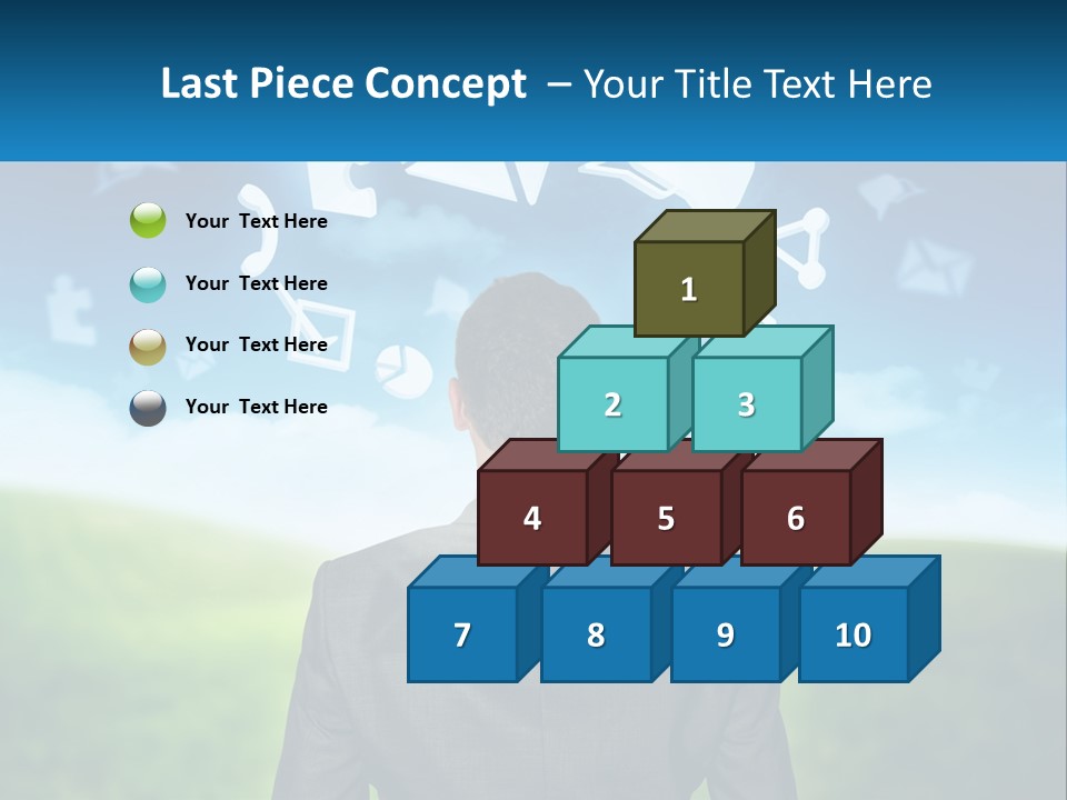 A Man In A Suit Looking At A Cloud Filled With Icons PowerPoint Template