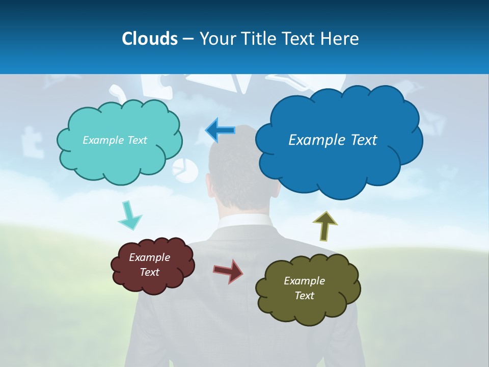 A Man In A Suit Looking At A Cloud Filled With Icons PowerPoint Template