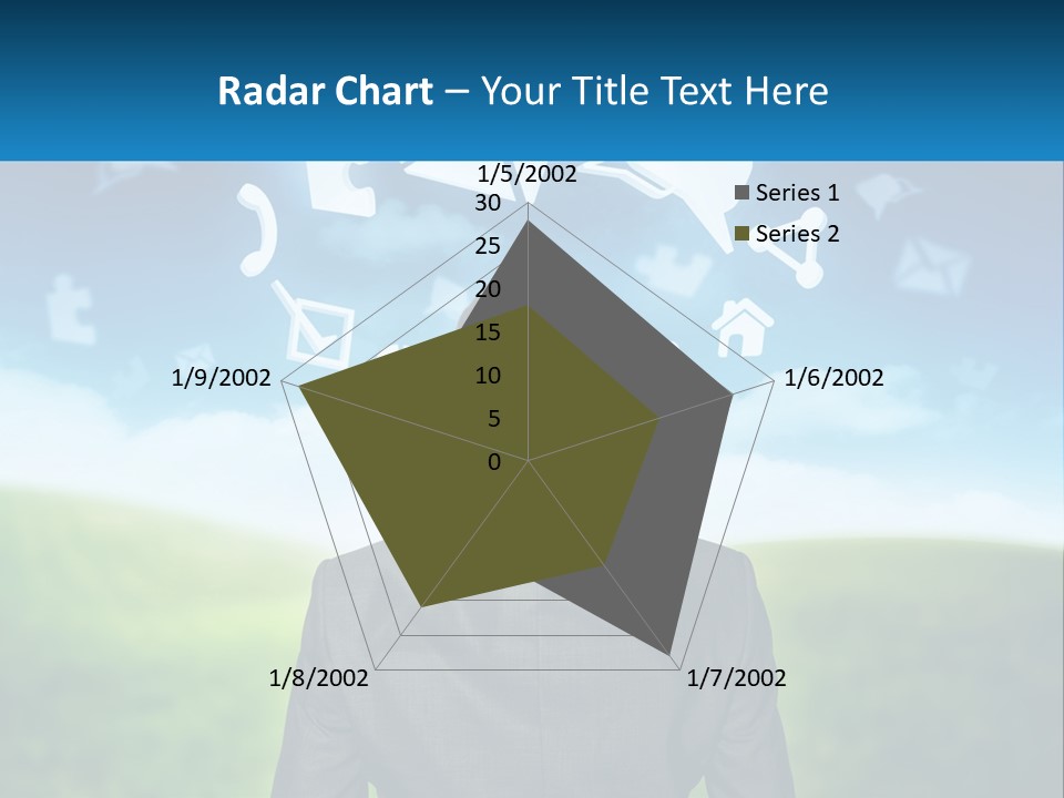 A Man In A Suit Looking At A Cloud Filled With Icons PowerPoint Template