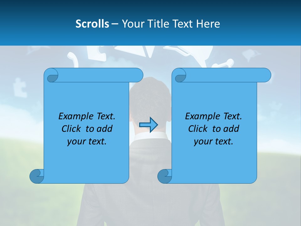 A Man In A Suit Looking At A Cloud Filled With Icons PowerPoint Template
