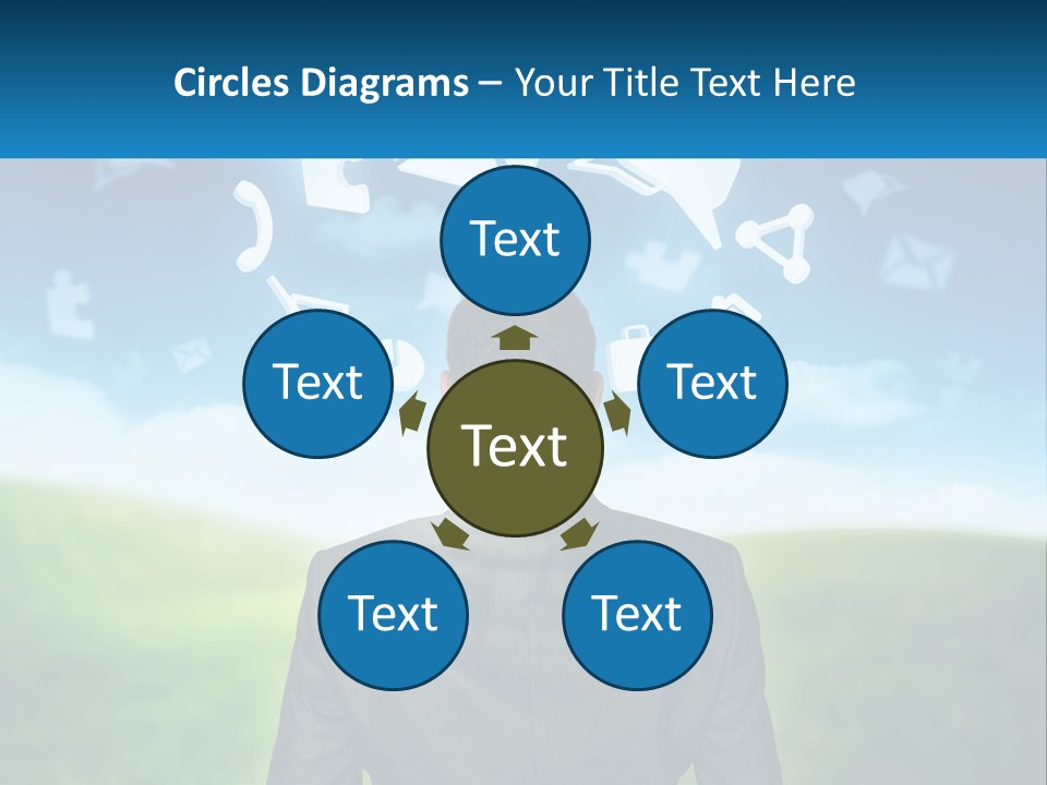 A Man In A Suit Looking At A Cloud Filled With Icons PowerPoint Template