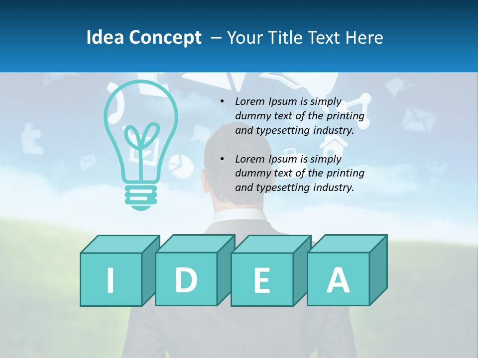 A Man In A Suit Looking At A Cloud Filled With Icons PowerPoint Template