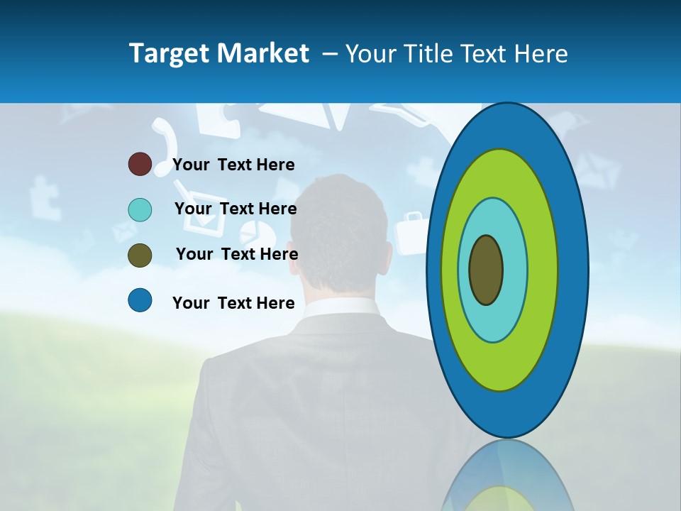 A Man In A Suit Looking At A Cloud Filled With Icons PowerPoint Template