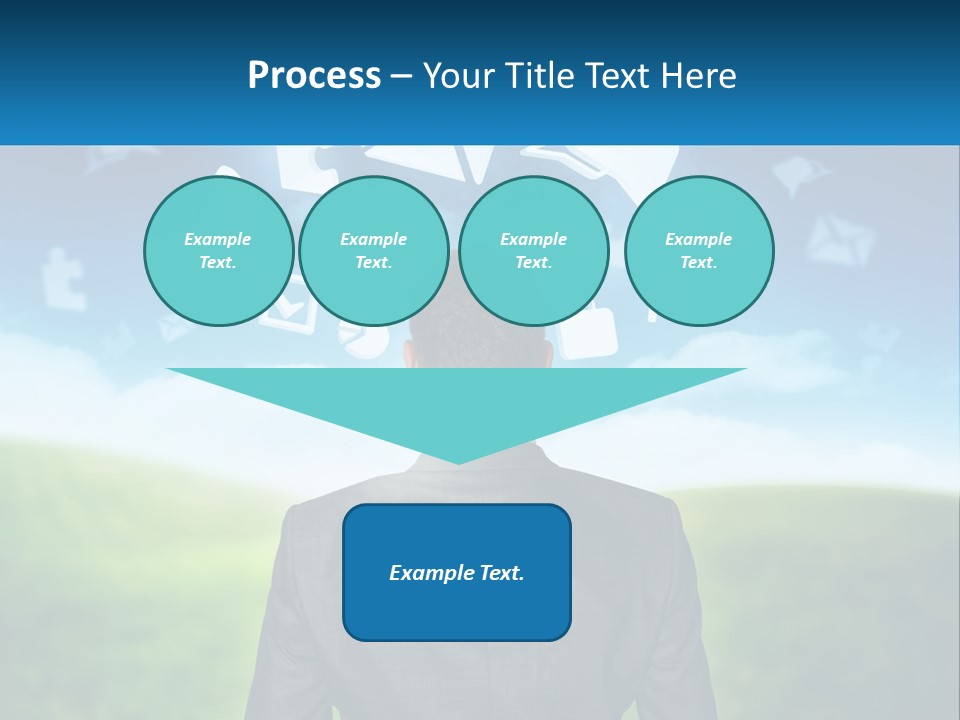 A Man In A Suit Looking At A Cloud Filled With Icons PowerPoint Template