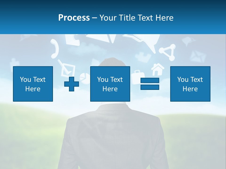 A Man In A Suit Looking At A Cloud Filled With Icons PowerPoint Template