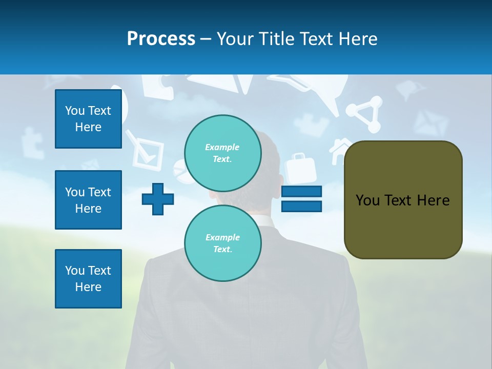 A Man In A Suit Looking At A Cloud Filled With Icons PowerPoint Template