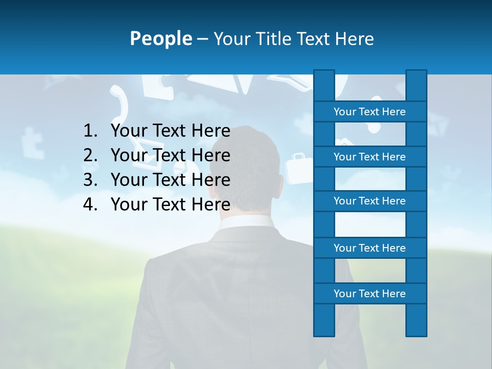 A Man In A Suit Looking At A Cloud Filled With Icons PowerPoint Template