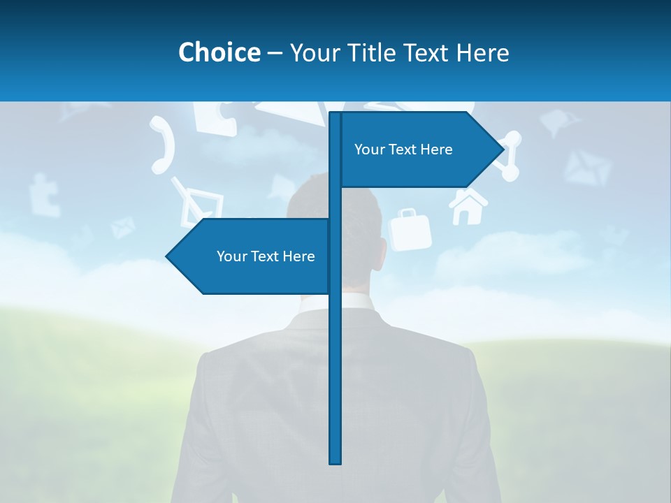 A Man In A Suit Looking At A Cloud Filled With Icons PowerPoint Template