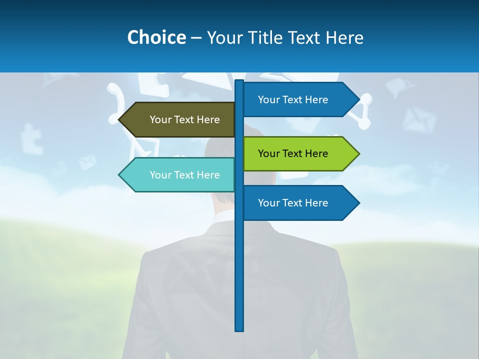 A Man In A Suit Looking At A Cloud Filled With Icons PowerPoint Template