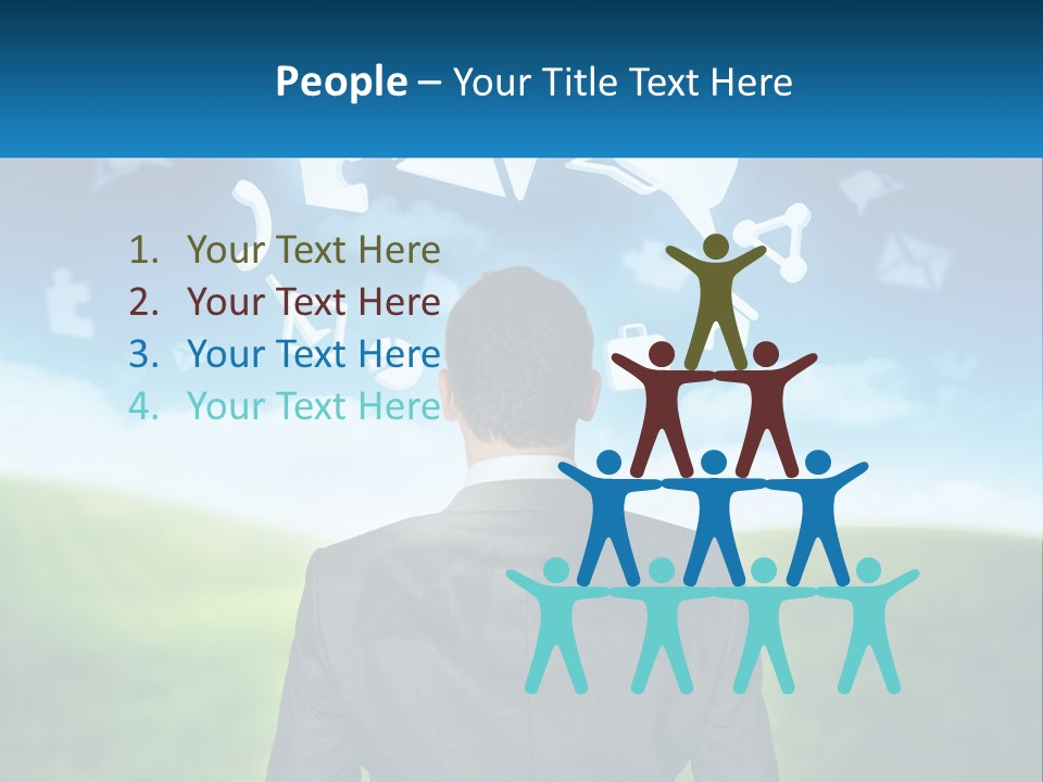 A Man In A Suit Looking At A Cloud Filled With Icons PowerPoint Template