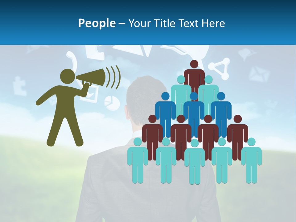 A Man In A Suit Looking At A Cloud Filled With Icons PowerPoint Template