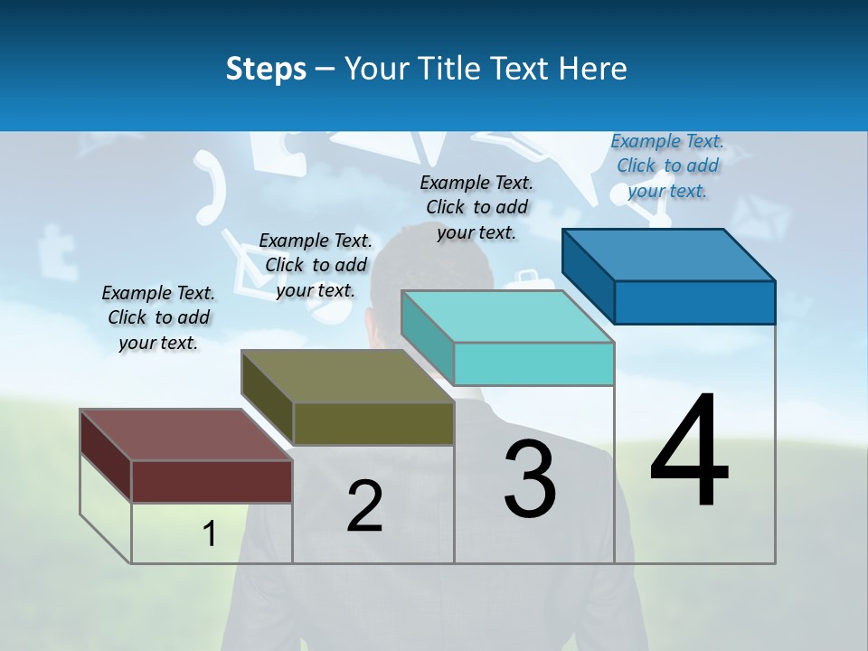 A Man In A Suit Looking At A Cloud Filled With Icons PowerPoint Template