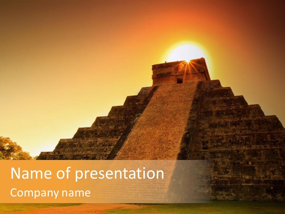 A Pyramid With The Sun Setting In The Background PowerPoint Template