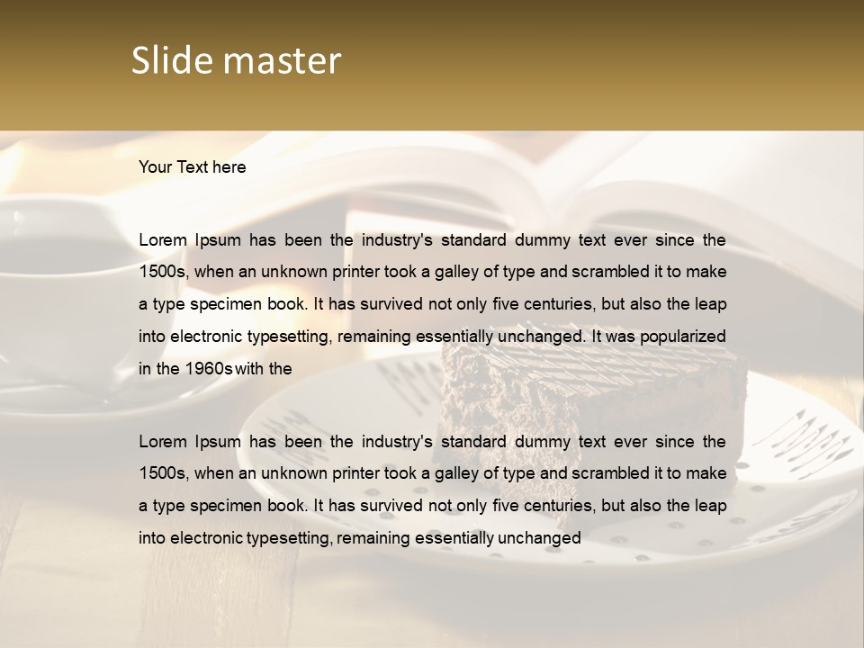 A Piece Of Cake On A Plate Next To A Cup Of Coffee PowerPoint Template