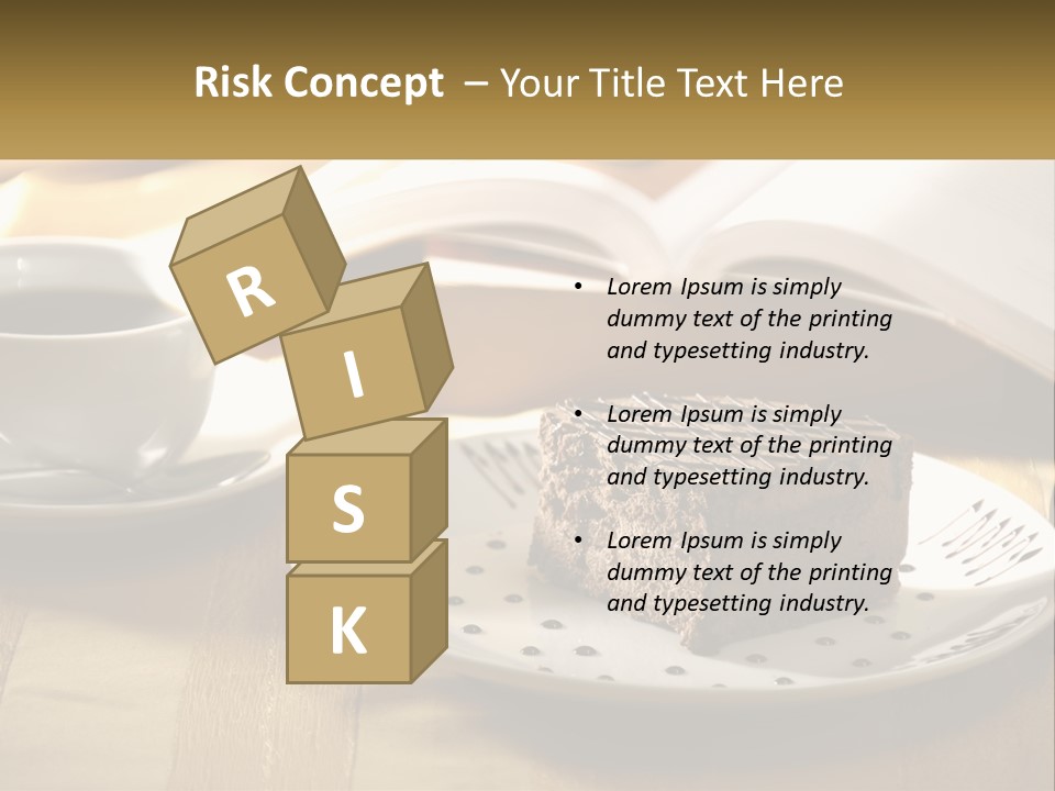 A Piece Of Cake On A Plate Next To A Cup Of Coffee PowerPoint Template