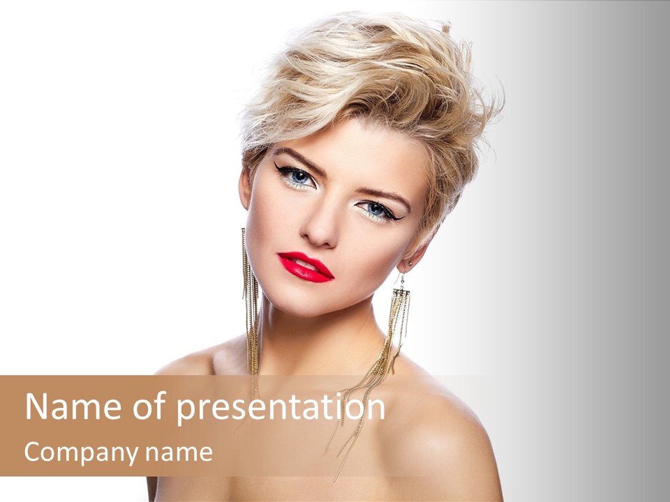 A Woman With Short Hair And Red Lipstick PowerPoint Template