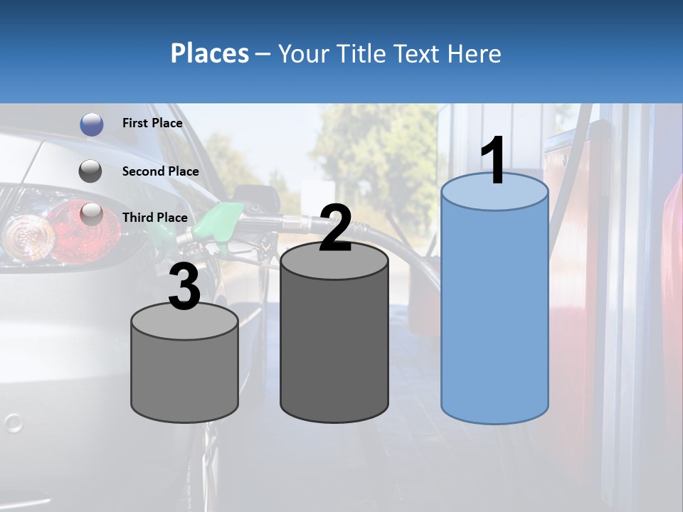 A Car Refueling At A Gas Station With A Gas Pump PowerPoint Template