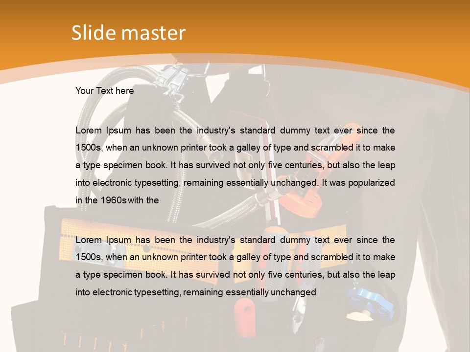 A Man Holding A Tool Belt With Tools In It PowerPoint Template