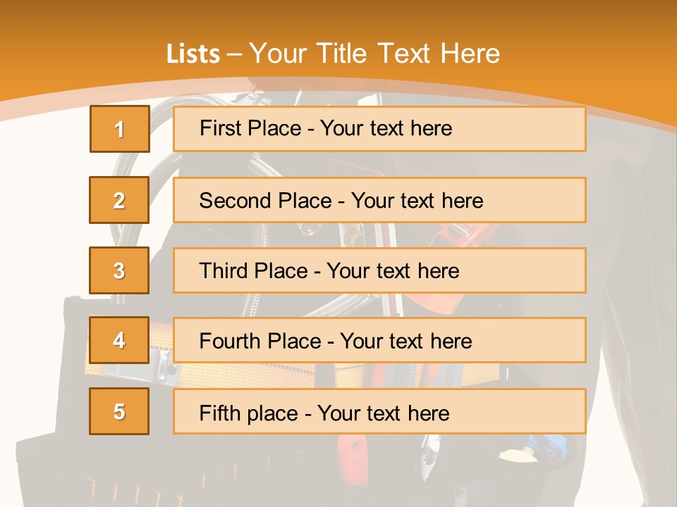 A Man Holding A Tool Belt With Tools In It PowerPoint Template