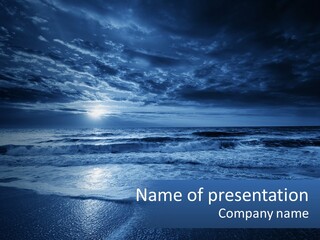 A Dark Blue Ocean With Waves And Clouds In The Background PowerPoint Template