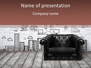 A Black Leather Chair Sitting In Front Of A Brick Wall PowerPoint Template