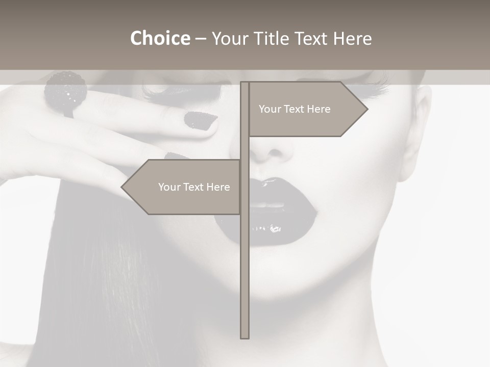 A Woman With Long Hair And Black Lipstick On Her Face PowerPoint Template