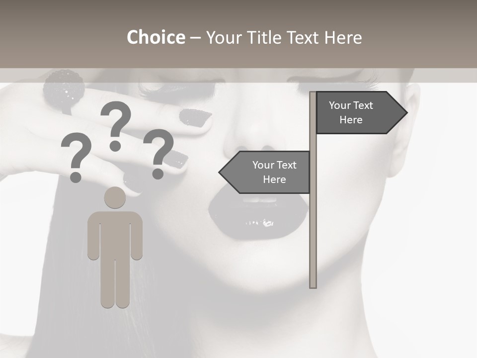 A Woman With Long Hair And Black Lipstick On Her Face PowerPoint Template