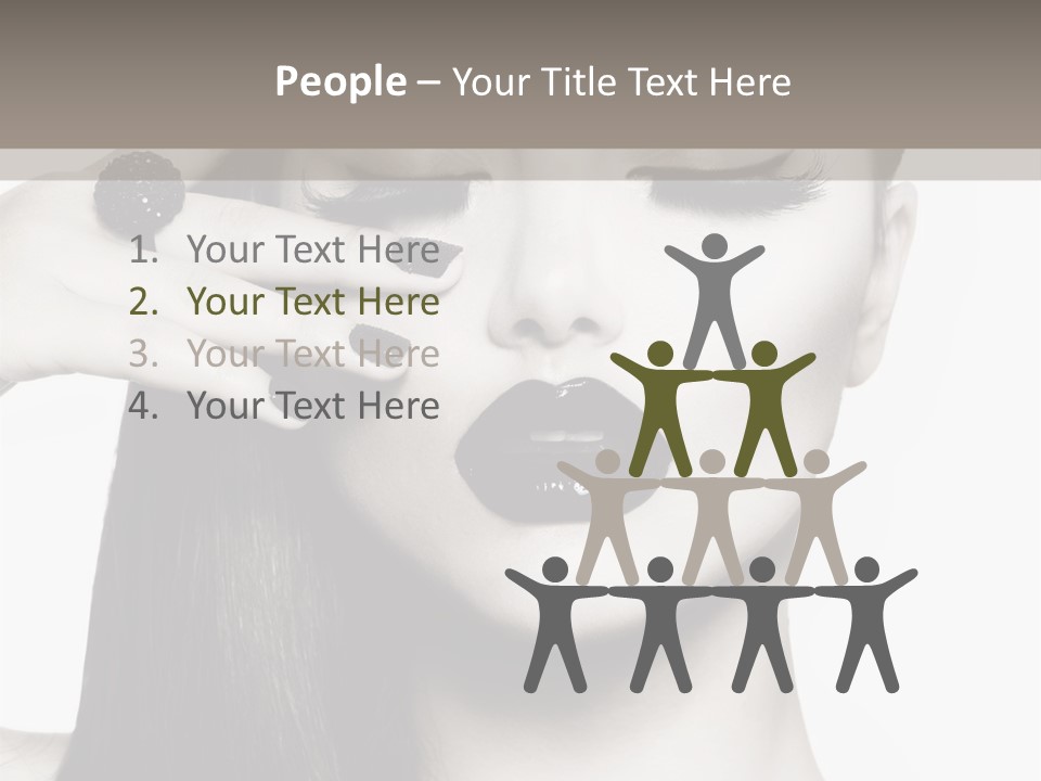 A Woman With Long Hair And Black Lipstick On Her Face PowerPoint Template