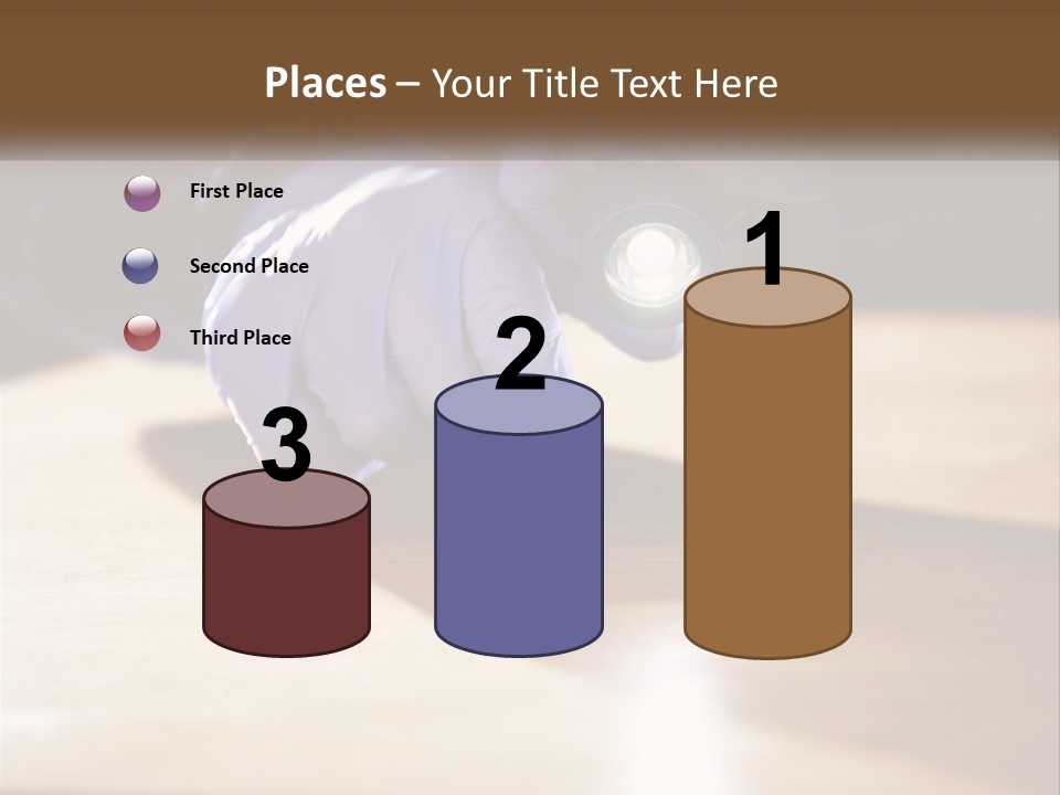 A Person Holding A Flashlight On Top Of A Wooden Table PowerPoint Template