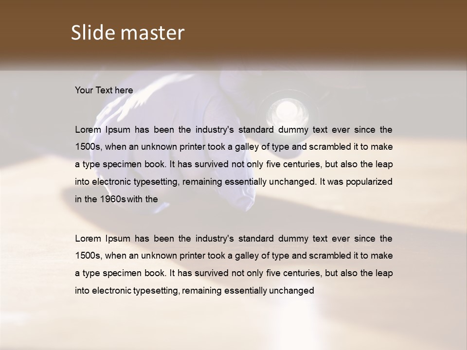 A Person Holding A Flashlight On Top Of A Wooden Table PowerPoint Template