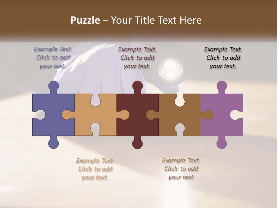 A Person Holding A Flashlight On Top Of A Wooden Table PowerPoint Template