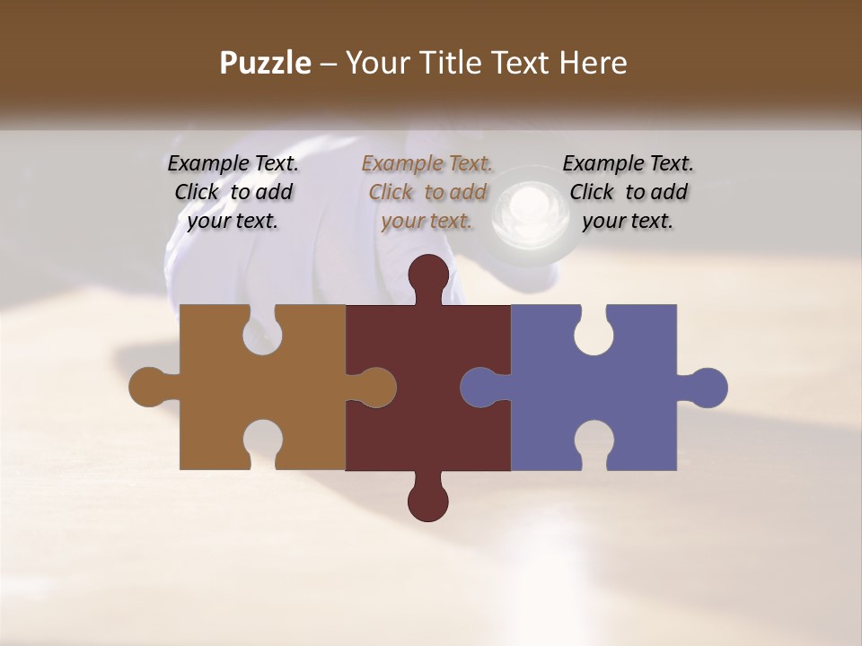 A Person Holding A Flashlight On Top Of A Wooden Table PowerPoint Template