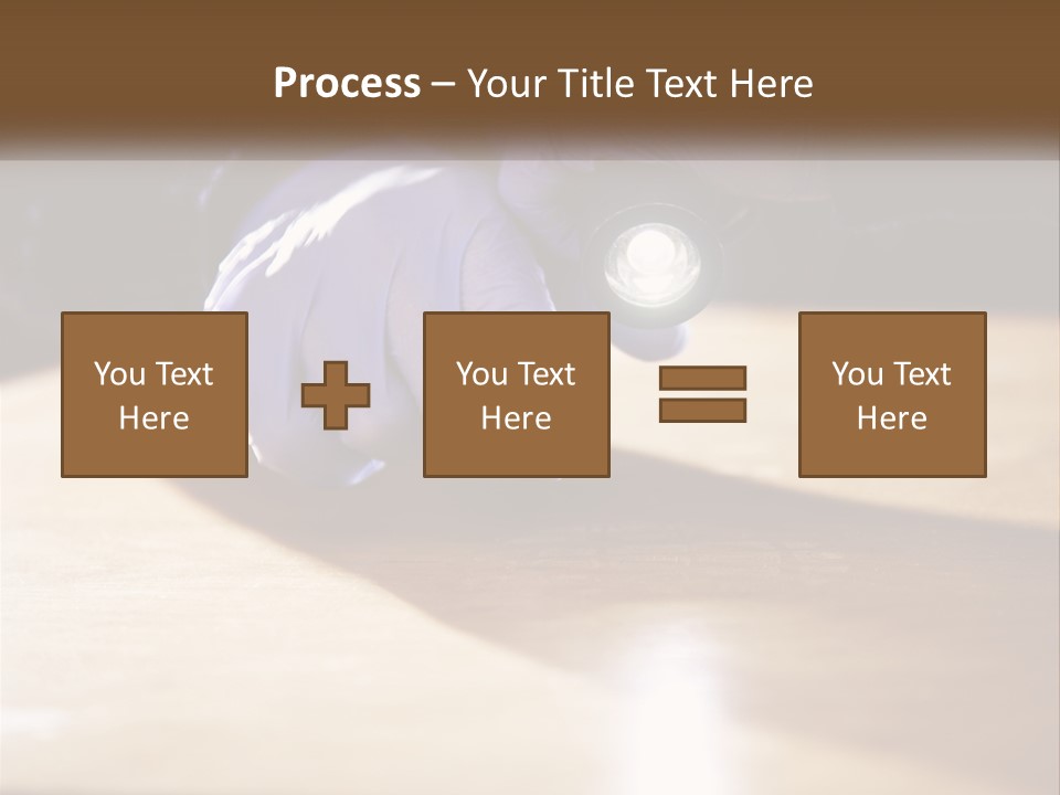 A Person Holding A Flashlight On Top Of A Wooden Table PowerPoint Template
